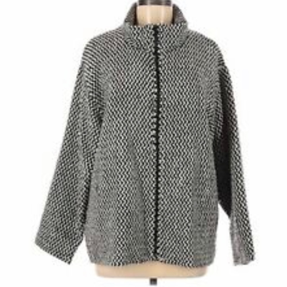 Nino Wong Herringbone Jacket-M Black/White Vintage Full Zip Casual Classic